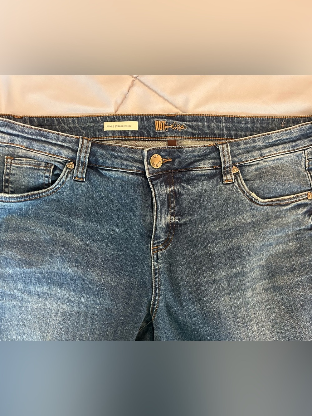 Kut from the Kloth Dark Stonewash Ankle Straight Leg Jeans with cuff